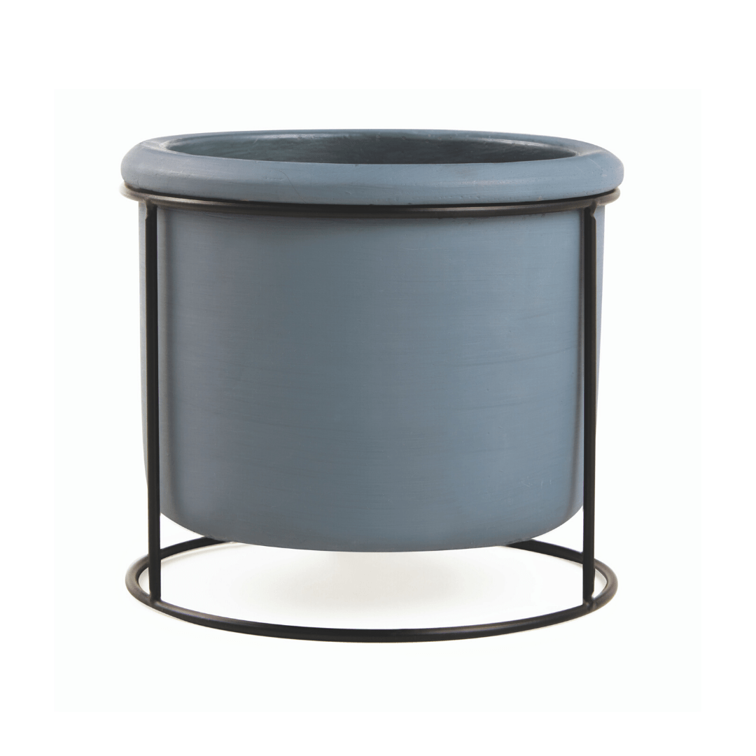 Contraste - Vaso Em Cimento Com Suporte Preto Em Metal Tamanho G