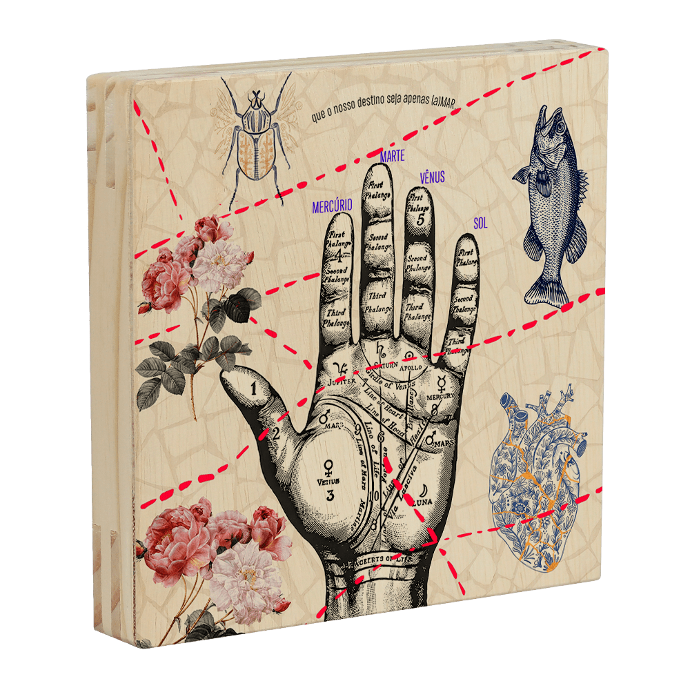 Leitura de Mão - Quadro de Madeira 20x20 cm