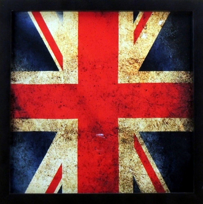 Bandeira Envelhecida Grã Bretanha - Quadro Retrô com Vidro
