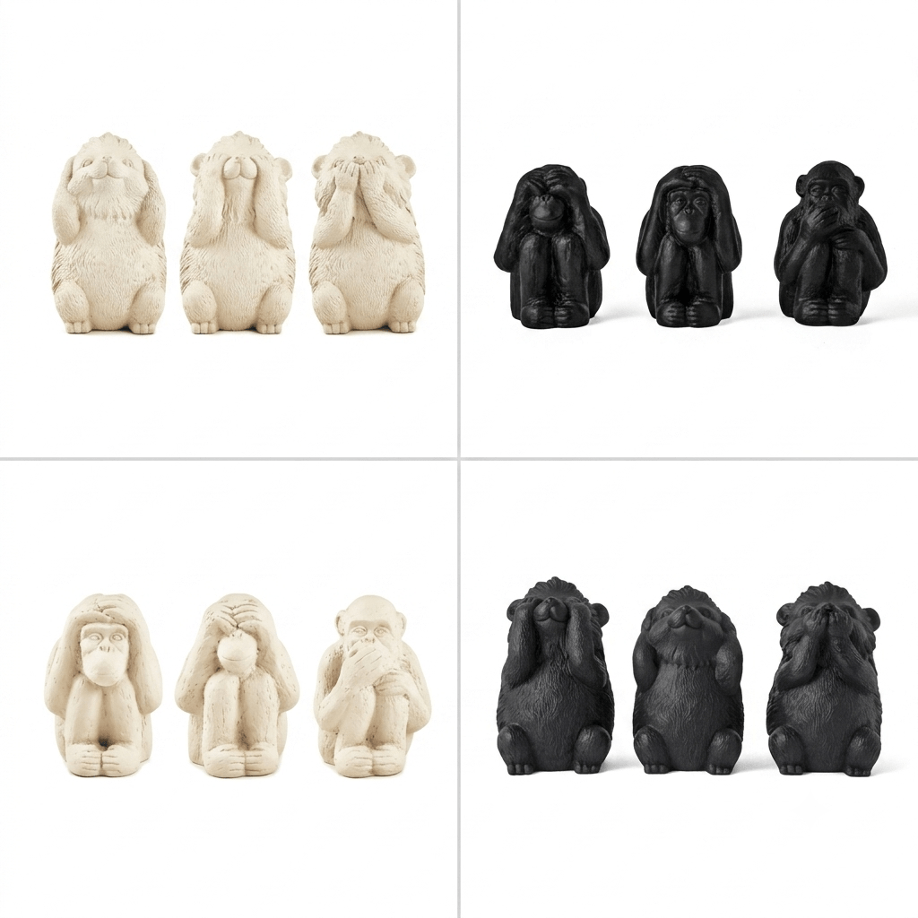 Sábios - Kit com 3 Estatuas em Cimento Surdo, Mudo e Cego