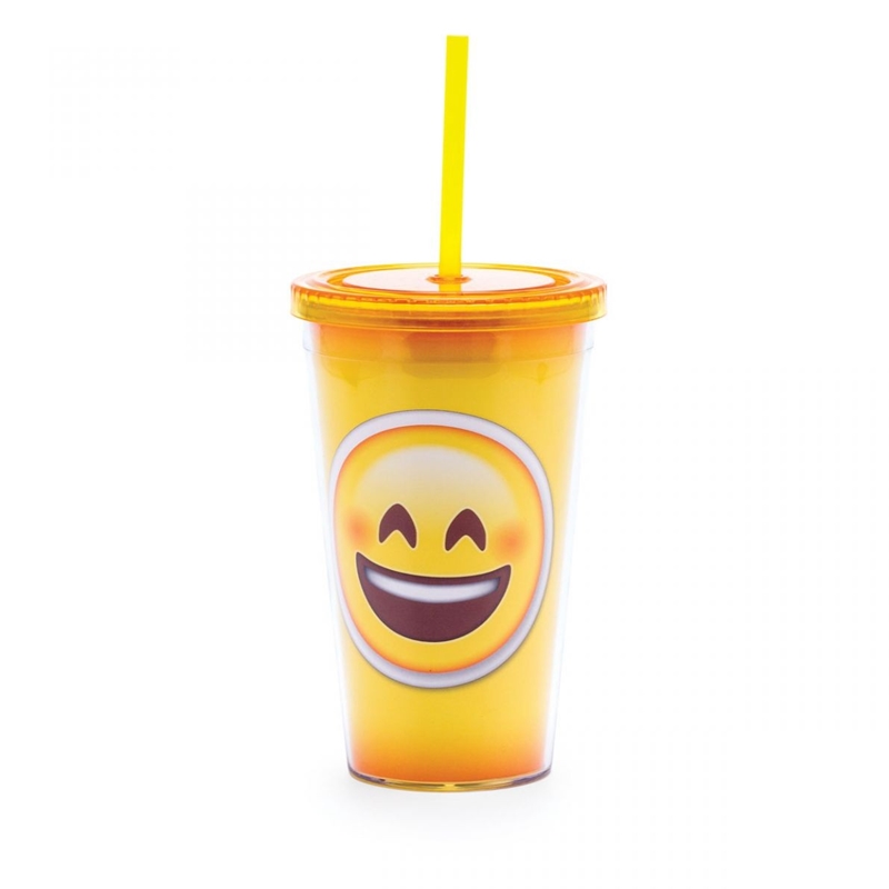 Emoji Sorriso - Copo com Canudo