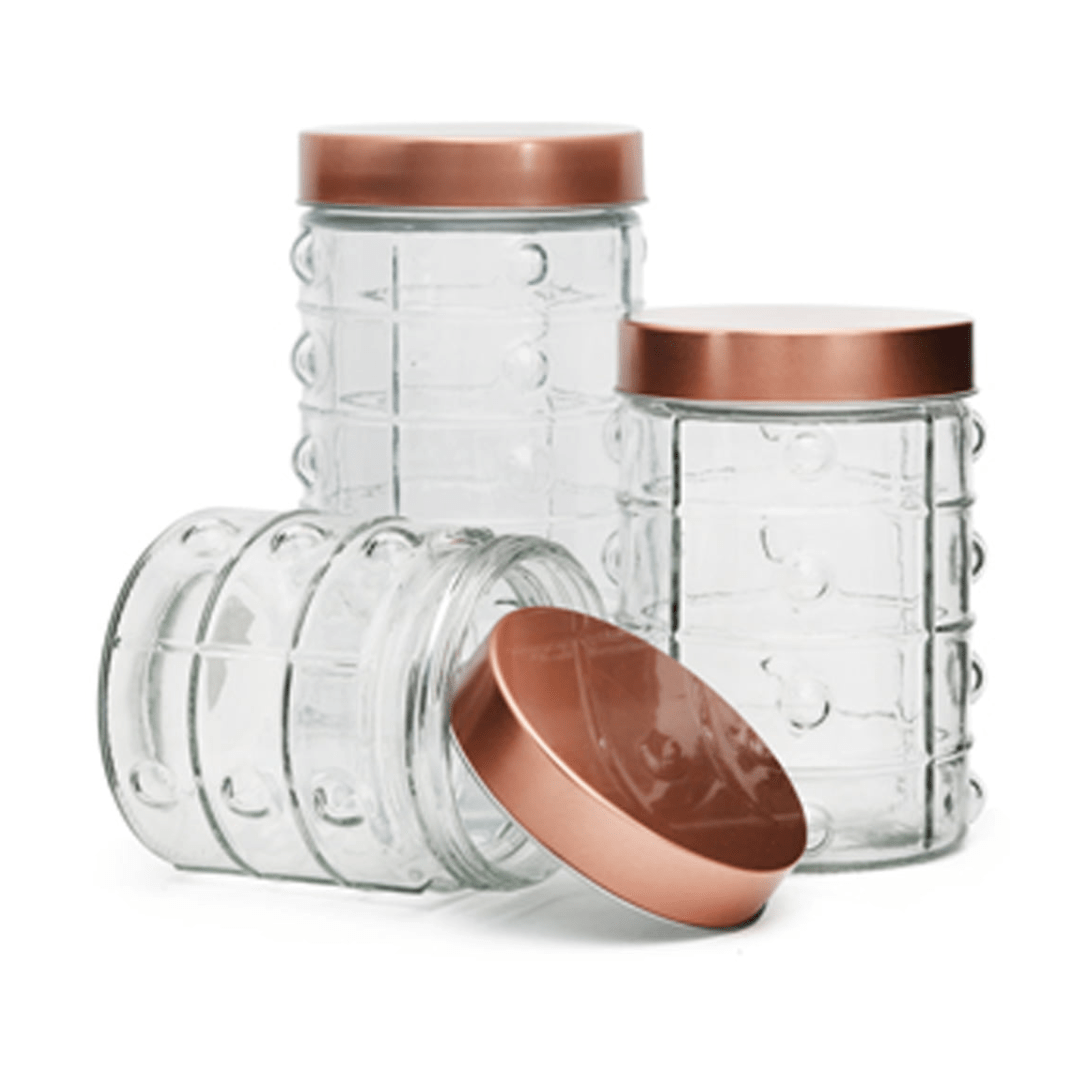 Clean Rosê - Conjunto Com 3 Potes para Mantimentos Em Vidro