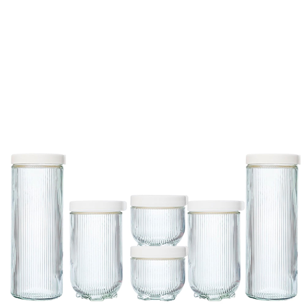Kit Versátil Canelado Branco - Conjunto Com 6 Potes para Mantimentos Em Vidro