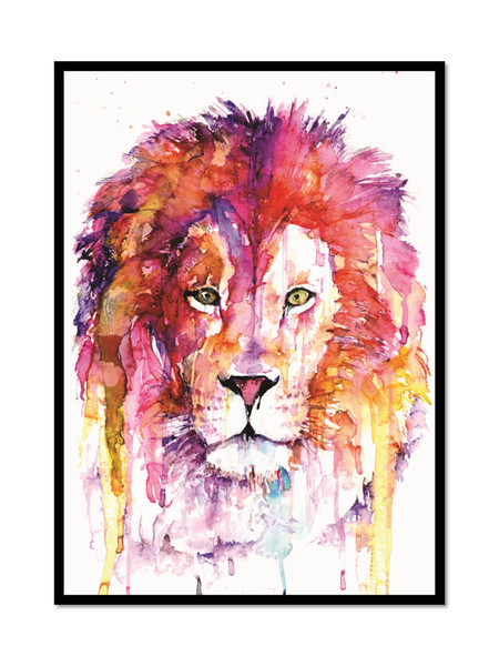 Leão Aquarela - Poster com Moldura