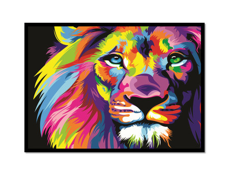 Leão Colorido - Poster com Moldura