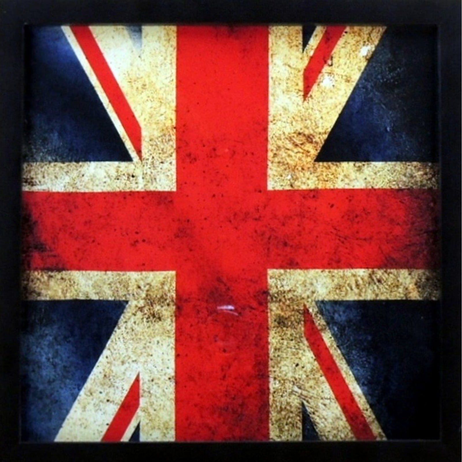 Bandeira Envelhecida Grã Bretanha - Quadro Retrô com Vidro
