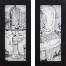 Banheiro Preto e Branco - Kit com Dois Quadrinhos com Vidro