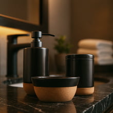 Essencia Oriental - Kit para Banheiro 3 peças Preto e Cortiça