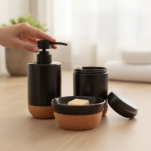 Essencia Oriental - Kit para Banheiro 3 peças Preto e Cortiça
