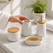 Naturals Bamboo - Kit Para Banheiro com 5 Peças em Ceramica