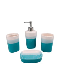 Tricolors - Kit Para Banheiro com 4 Peças Tons de Azul e Branco