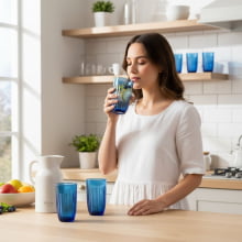 Safira Athena Blue - Kit com 6 copos Long Drink em Vidro 400ml