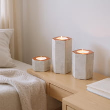 Porta Velas - Kit c/ 3 peças (P, M, G) Cimento e Cobre