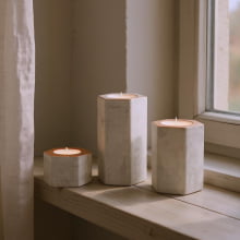 Porta Velas - Kit c/ 3 peças (P, M, G) Cimento e Cobre