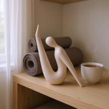 Yoga - Escultura Minimalista Abstrata Cinza em Cerâmica