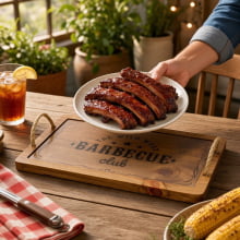 Barbecue - Bandeja em Madeira e Vidro