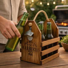 Barbecue - Caixote Para Cerveja em Madeira Com Abridor de Garrafa