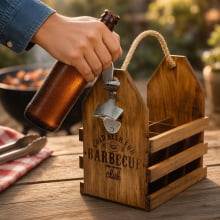 Barbecue - Caixote Para Cerveja em Madeira Com Abridor de Garrafa