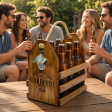 Barbecue - Caixote Para Cerveja em Madeira Com Abridor de Garrafa