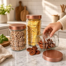 Clean Rosê - Conjunto Com 3 Potes para Mantimentos Em Vidro