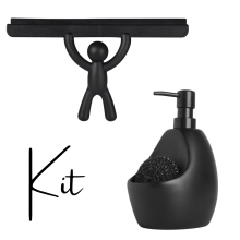 Kit Rodo Buddy Preto + Porta Detergente Joey Preto Kit Rodo Buddy Preto + Porta Detergente Joey Preto
