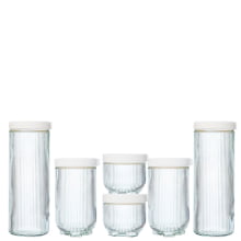 Kit Versátil Canelado Branco - Conjunto Com 6 Potes para Mantimentos Em Vidro