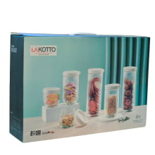 Kit Versátil Canelado Branco - Conjunto Com 6 Potes para Mantimentos Em Vidro