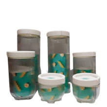 Kit Versátil Canelado Branco - Conjunto Com 6 Potes para Mantimentos Em Vidro