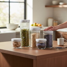 Kit Versátil Canelado Branco - Conjunto Com 6 Potes para Mantimentos Em Vidro