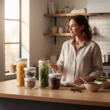 Kit Versátil Canelado Branco - Conjunto Com 6 Potes para Mantimentos Em Vidro