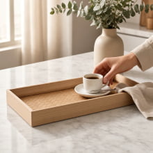 Pelle - Bandeja em MDF com detalhe Mostarda em Poliuretano 28x12 cm