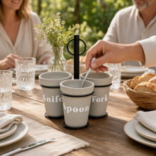 Rustic - Porta Talheres em Cimento com Suporte