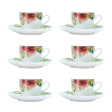 Tropical - Conjunto com 6 Xícaras Café + 6 Pires em Porcelana 90 ml