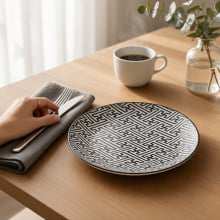 Labirinto Oriental Preto e Branco - Prato Fundo 20cm