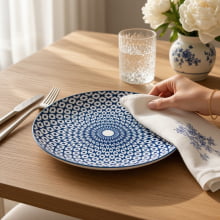 Mandalas do Índico Azul e Branco - Prato Raso 19 cm