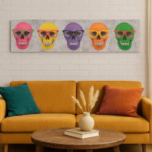 Caveiras Coloridas - Quadros Decorativo 129x30 cm