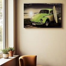 Fusca Verde - Quadro / Tela Laqueada Decorativa 60cm