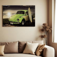 Fusca Verde - Quadro / Tela Laqueada Decorativa 60cm
