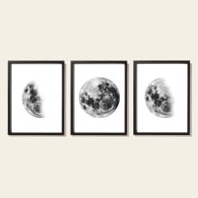 Lua - Conjunto com 3 Quadros com Moldura e Vidro