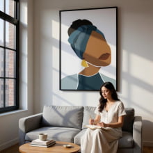 Power Face Afro 2 - Quadro Impresso em Lona Com Moldura 90x60 cm