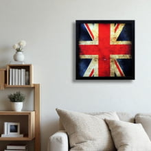 Bandeira Envelhecida Grã Bretanha - Quadro Retrô com Vidro