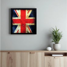Bandeira Envelhecida Grã Bretanha - Quadro Retrô com Vidro