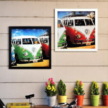 Kombi Verde - Quadro Retrô com Vidro