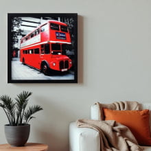  Ônibus Londrino - Quadro Retrô com Vidro