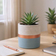 Azul e Cobre - Tamanho G - Vaso em Cimento