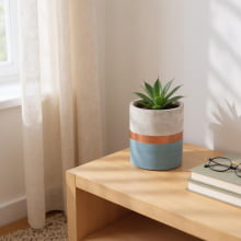 Azul e Cobre - Tamanho M - Vaso em Cimento