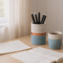 Azul e Cobre - Tamanho P - Vaso em Cimento