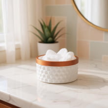 Branco e Cobre 3D - Kit Cachepots Baixo em Cimento 2 peças (P e G)
