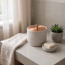 Cimento e Cobre Grande - Pote Decorativo Com Tampa em Cimento e Metal 