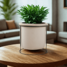 Contraste - Vaso Em Cimento Com Suporte Preto Em Metal Tamanho M